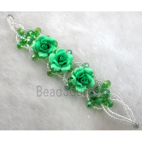 fimo clay bracelet with crystal glass, green