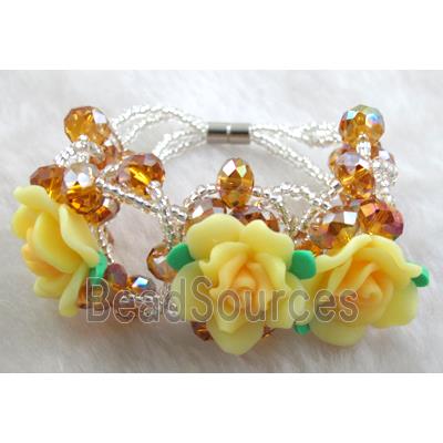 fimo clay bracelet with crystal glass, yellow