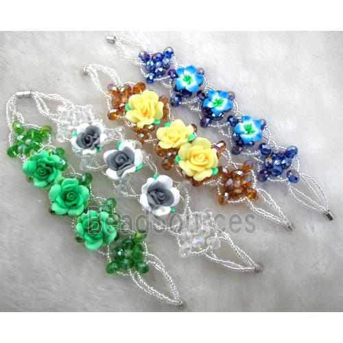 fimo clay bracelet with crystal glass, mixed color