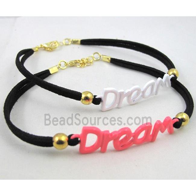 handmade bracelet with suede, enamel alloy bead