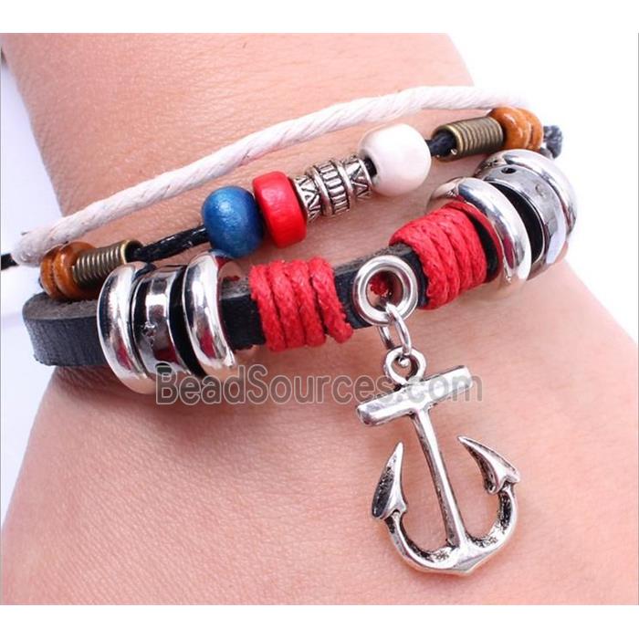 handmade bracelet with leather, alloy bead