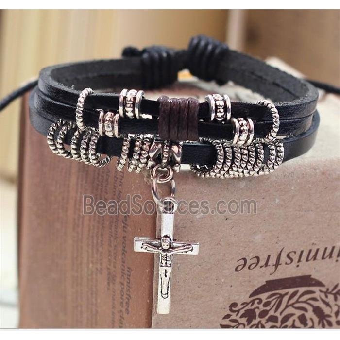 handmade bracelet with leather, alloy bead