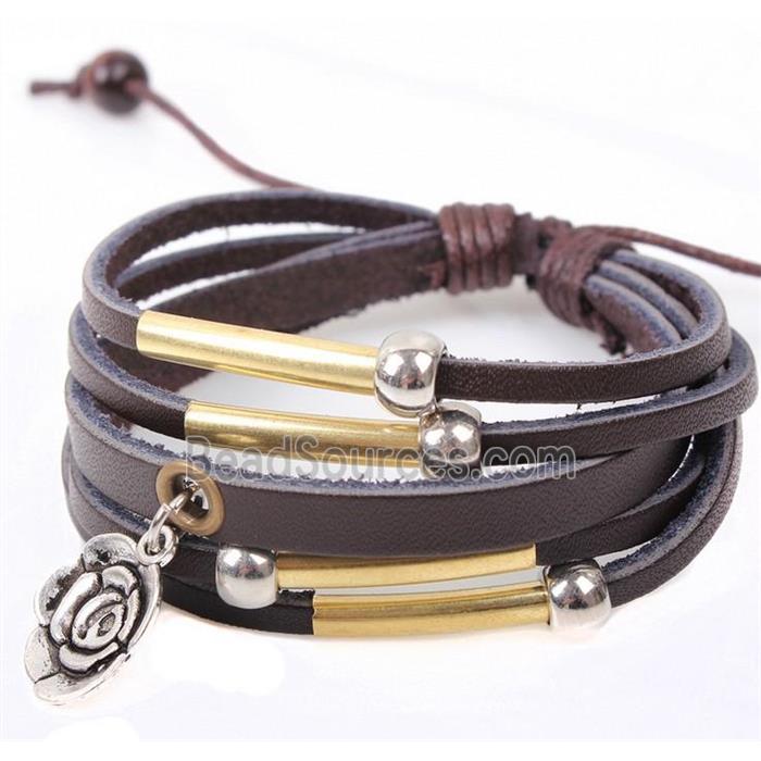 handmade bracelet with leather, alloy bead