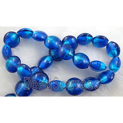 dichromatic lampwork glass beads with foil, flat-round, blue