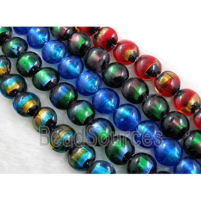 dichromatic lampwork glass beads with foil, flat-round, mixed color