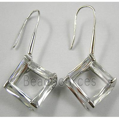 Clean/White CZ Diamond Pane Earrings, Ni-Free