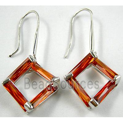 Dark Orange CZ Diamond Pane Earrings, Nickel Free