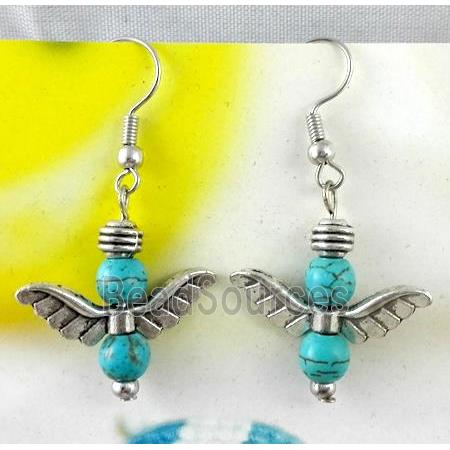 handmade earring with turquoise, copper, alloy bead