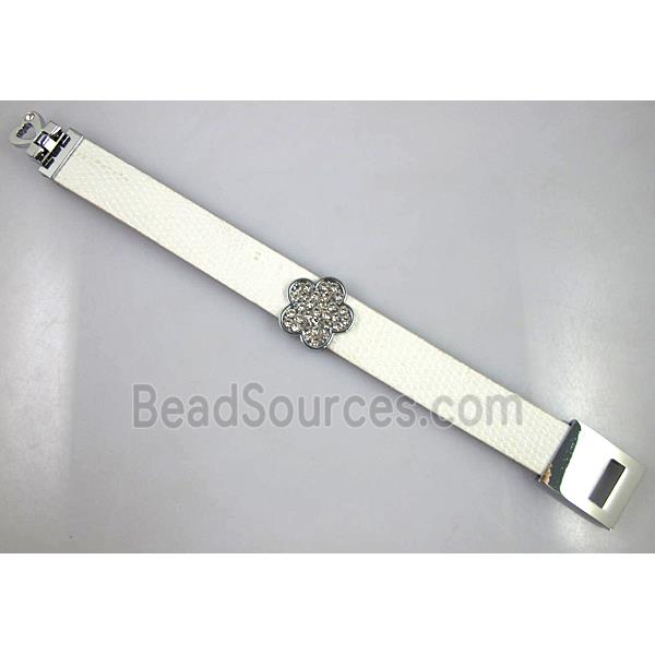 PU Leather Bracelet, alloy bead with mideast rhinestone
