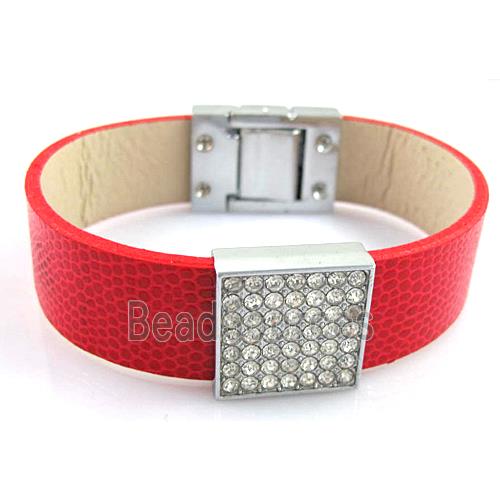 PU Leather Bracelet, alloy bead with mideast rhinestone