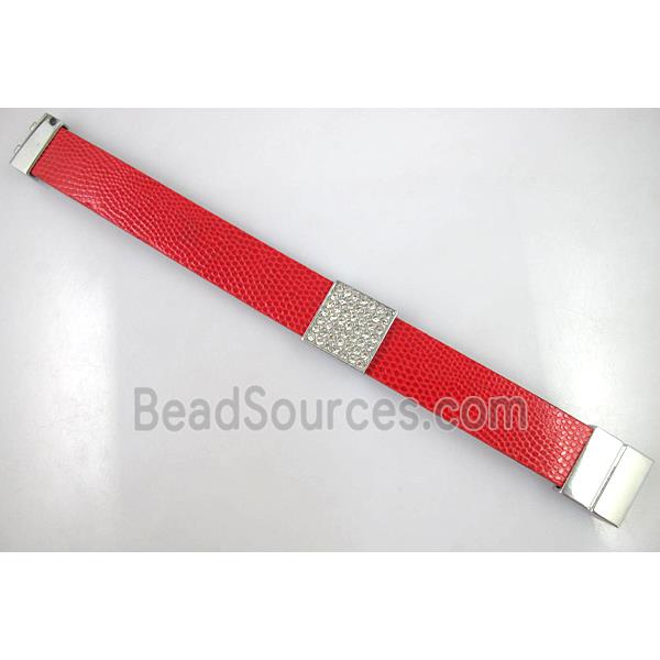 PU Leather Bracelet, alloy bead with mideast rhinestone
