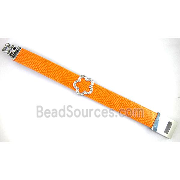 PU Leather Bracelet, alloy bead with mideast rhinestone