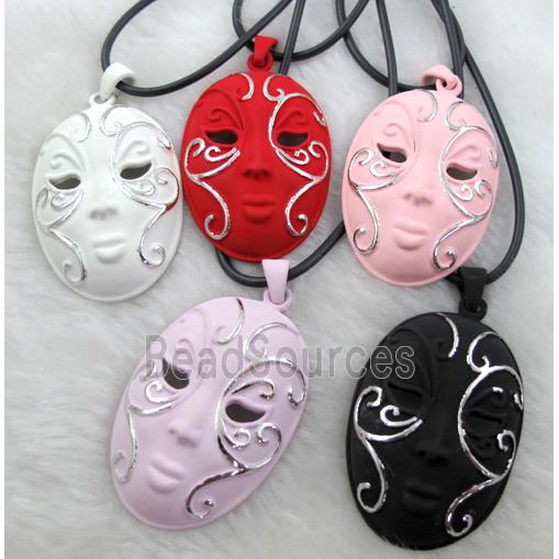 mixed lacquered mask Necklace, alloy, rubber cord