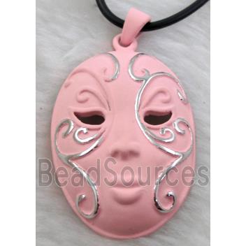 lacquered mask Necklace, alloy, rubber cord