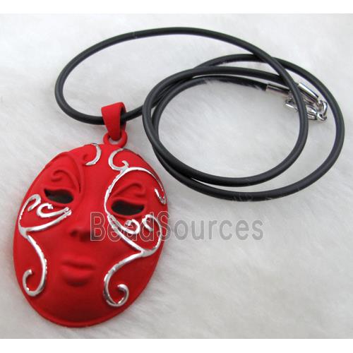 red lacquered mask Necklace, alloy, rubber cord