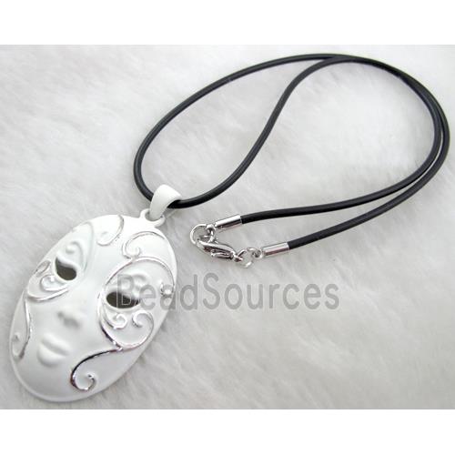 lacquered mask Necklace, alloy, rubber cord, white