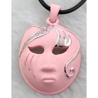 lacquered mask Necklace, alloy, rubber cord