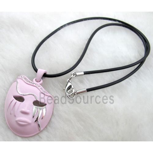 lacquered mask Necklace, alloy, rubber cord, pink