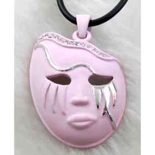 lacquered mask Necklace, alloy, rubber cord, pink