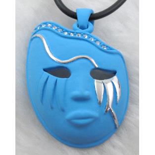 lacquered mask Necklace, alloy, rubber cord, blue