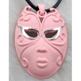 lacquered mask Necklace, alloy, rubber cord