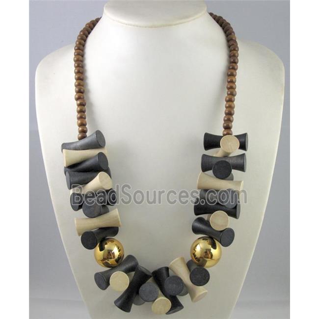 fashion necklace with wood bead, handmade, mixed