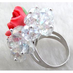 fimo clay ring with crystal glass, red