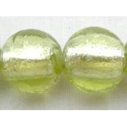 Lampwork Glass Beads with silver foil, round, lt.olive