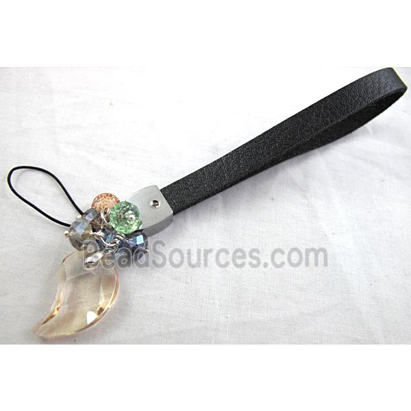 Mobile phone rope, String hanger PU leather, Crystal Pendant