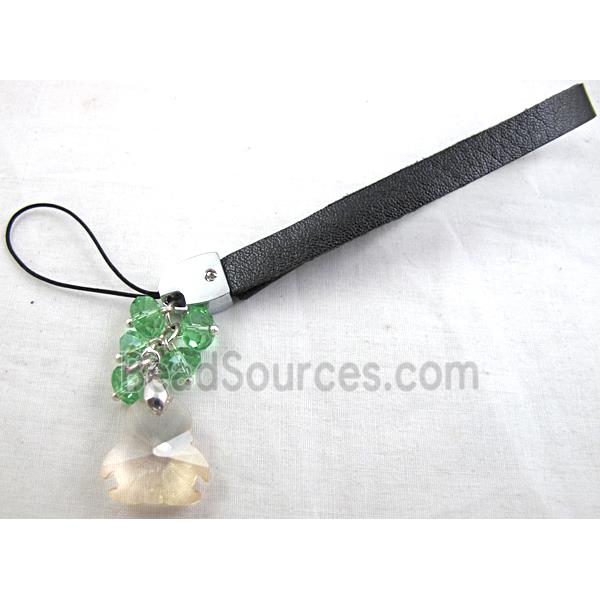 Mobile phone rope, String hanger PU leather, Crystal Pendant