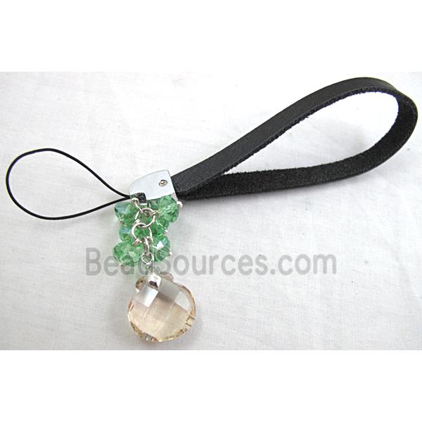 Mobile phone cord, String hanger PU leather, Crystal Pendant