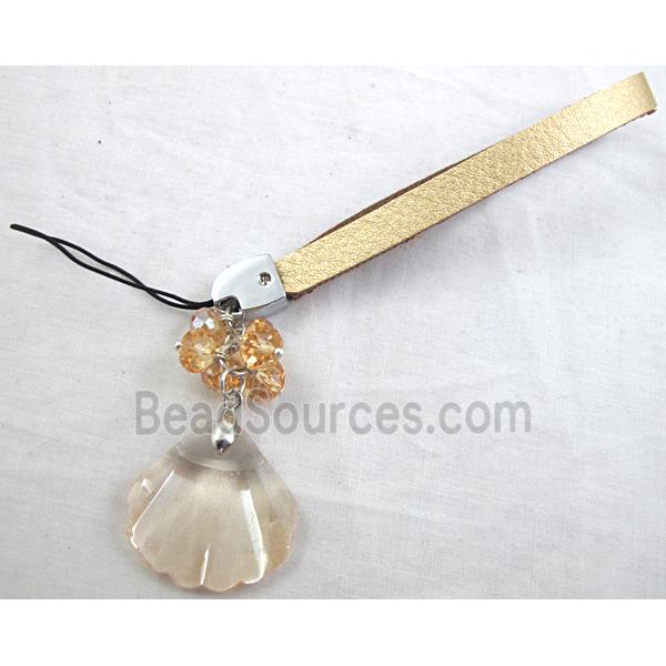 Mobile phone rope, String hanger PU leather, Crystal Pendant, Fan