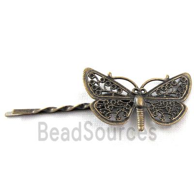 Head Band, barrette, butterfly, antique bronze