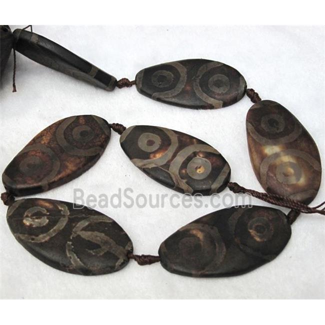 Tibet agate beads, flat oval, coffee