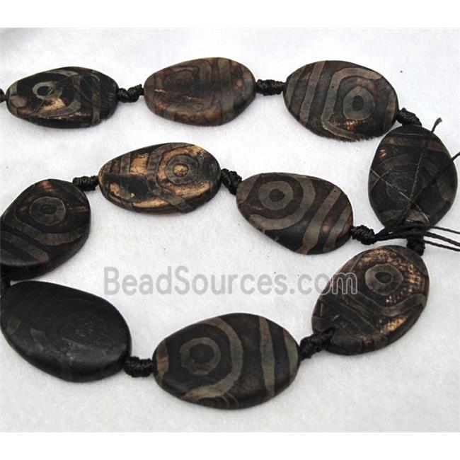 Tibet agate beads, flat oval, coffee