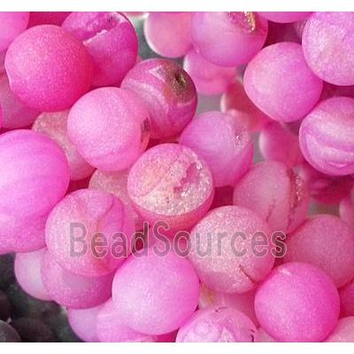 frosted Agate Beads with druzy, round gemstone, pink