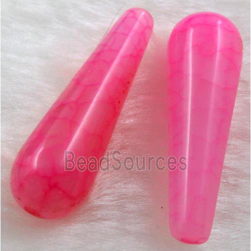 Natural dragon veins Agate bead, teardrop, hotpink dye