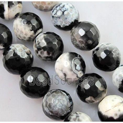 Fired Agate Stone beads, faceted round, black