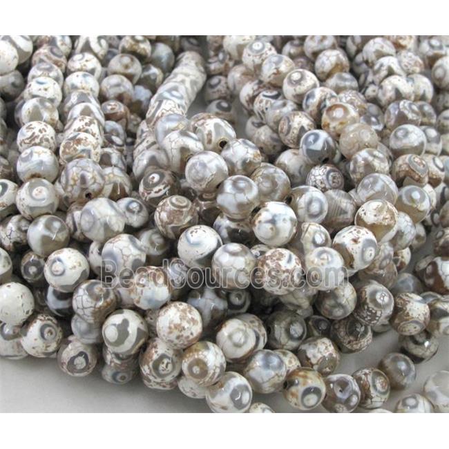 tibetan style Agate Stone beads, faceted round, coffee, eye