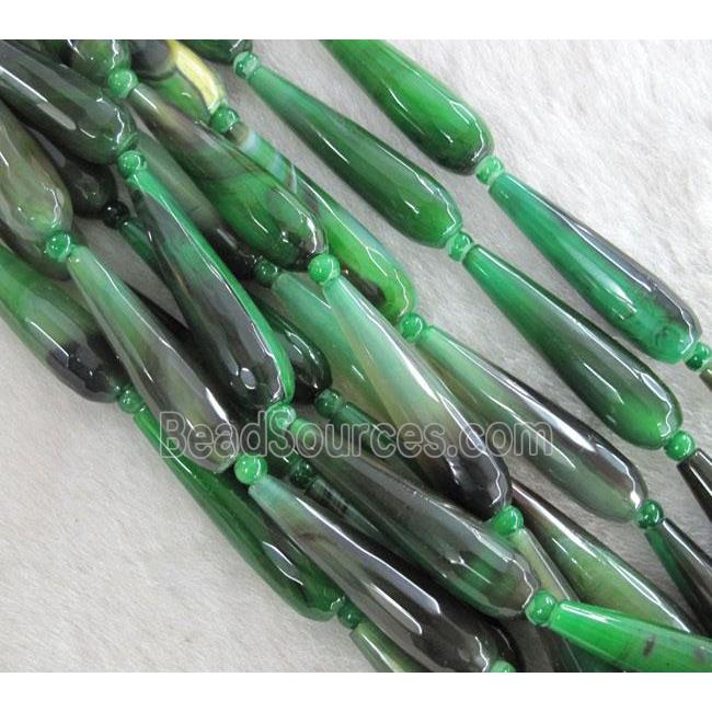 green agate beads, faceted teardrop