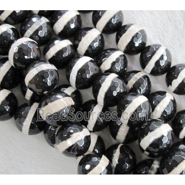 tibetan style agate beads, faceted round, black