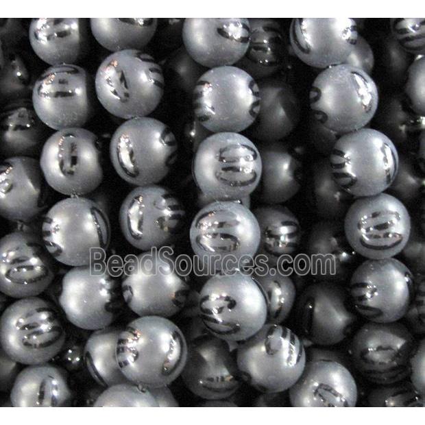 black onyx agate beads, matte, round