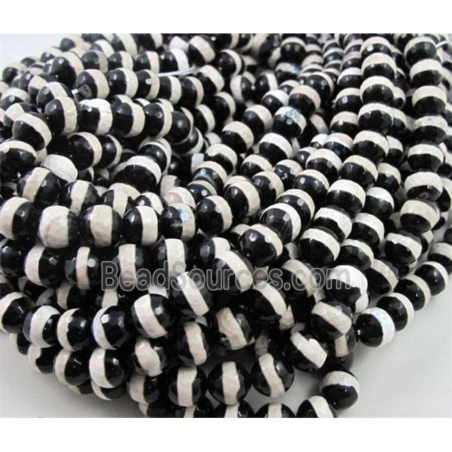 Tibet agate beads, black, faceted round, line