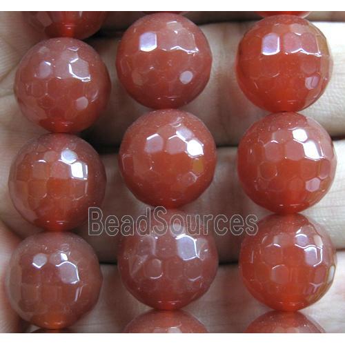 red agate beads, faceted round