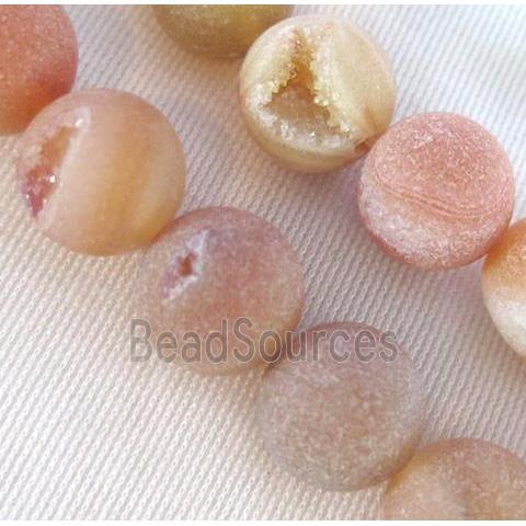 Frosted Agate Beads with druzy, round, gray-orange