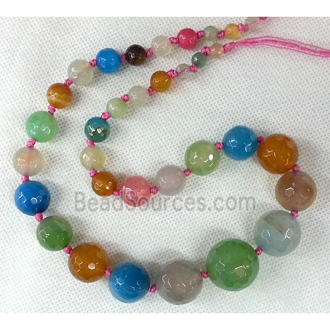 faceted round Agate beads Necklace Chain, mix color