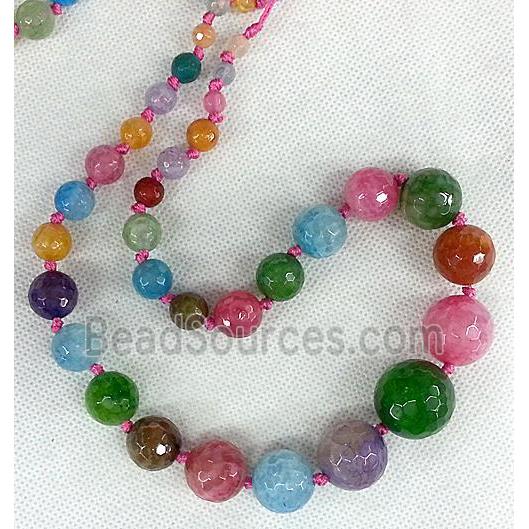 faceted round Agate beads Necklace Chain, mix color