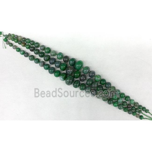 green Agate graduated beads, rondelle, dye