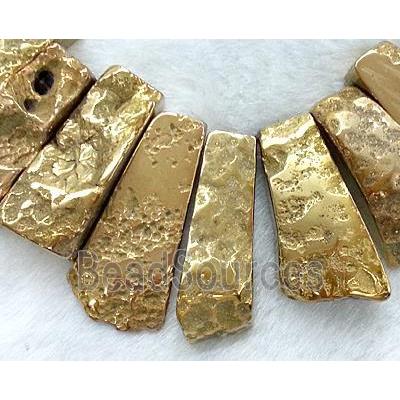 rock Agate stone beads for necklace, freeform stick, gold electroplated