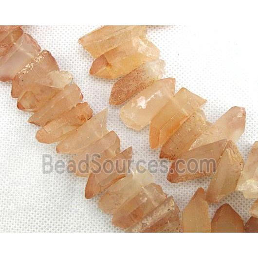 clear quartz stone bead for necklace, freeform, electroplated